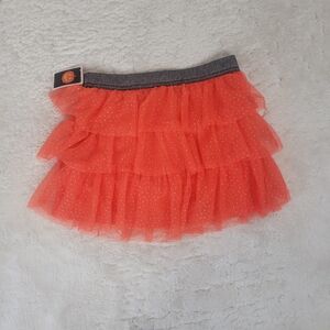 Orange Tulle Tutu Girls Large (10/12) Glitter Sparkly Black Elastic Waist Skirt